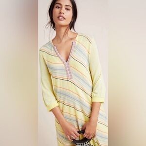 Aldo Martins Anthropologie Bamboo Blend Dress, Size Small, Yellow Striped Dress